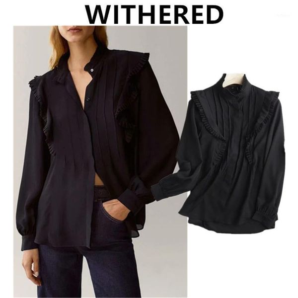 withered autumn blouse women england style fashion elegant solid ruffles pleated looss blusas mujer de moda 2021 shirt women's blouses, White 
withered autumn blouse women england style fashion elegant solid ruffles pleated looss blusas mujer de moda 2021 shirt women's blouses, White