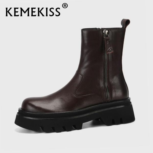 boots kemekiss women genuine leather ankle shoes round toe zipper thick bottom fashion female footwear size 34-39, Black
boots kemekiss women genuine leather ankle shoes round toe zipper thick bottom fashion female footwear size 34-39, Black