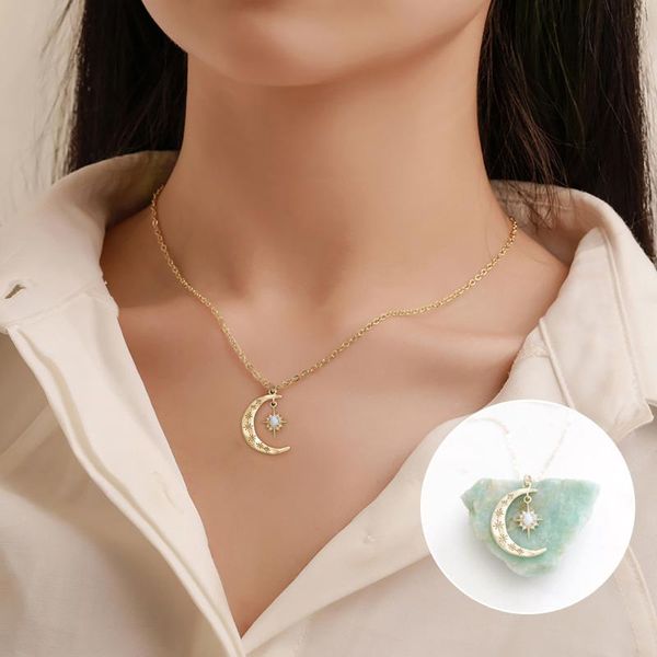 pendant necklaces bohemian gold color crescent moon necklace for women link chain choker collar exquisite opal fashion jewelry, Silver
pendant necklaces bohemian gold color crescent moon necklace for women link chain choker collar exquisite opal fashion jewelry, Silver