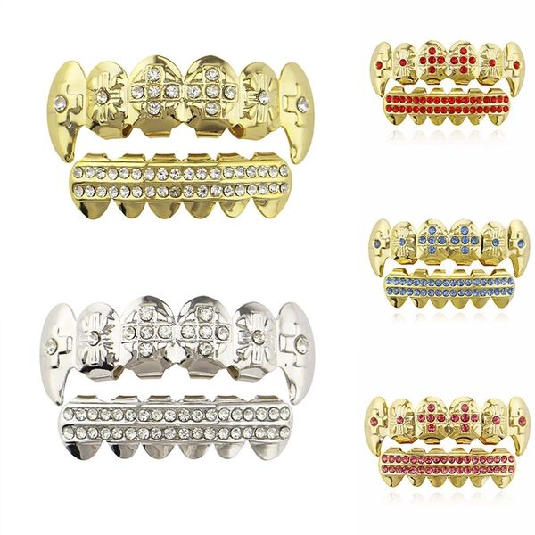 hip hop teeth grillz micro pave cubic zircon bottom teeth grills halloween vampire fangs dental grill crystal grillz jewelry, Black