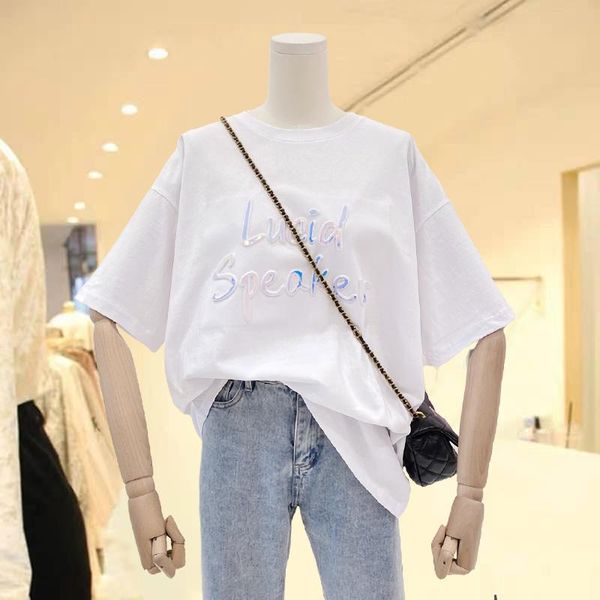 women's t-shirt summer cotton white short-sleeved for women crew neck casual letters fashionable stylish breathable harajuku
women's t-shirt summer cotton white short-sleeved for women crew neck casual letters fashionable stylish breathable harajuku