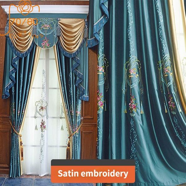 curtain & drapes chinese style high-end big flower silk satin cotton embroidery stitching curtains for living room bedroom finished product