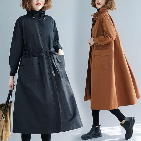 women's trench coats autumn korean large size fashion stand collar drawstring waist coat female mid-length cardigan femme vestidos k451, Tan;black
women's trench coats autumn korean large size fashion stand collar drawstring waist coat female mid-length cardigan femme vestidos k451, Tan;black