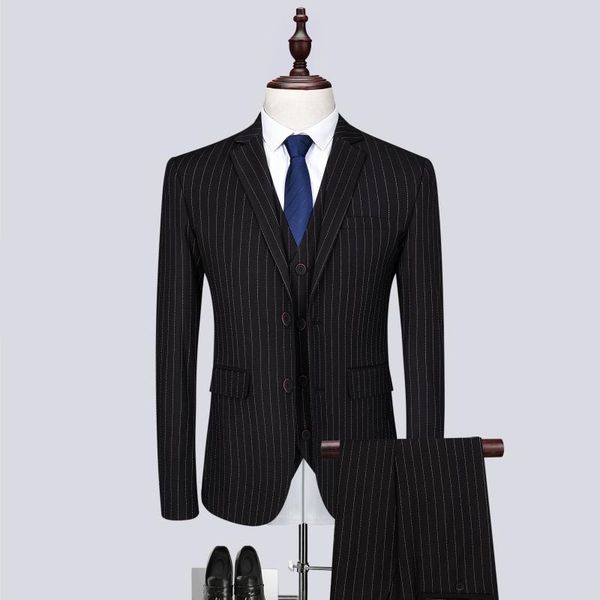 men's classic striped suit three-piece slim business gentleman party wedding deluxe set suits & blazers, White;black
men's classic striped suit three-piece slim business gentleman party wedding deluxe set suits & blazers, White;black