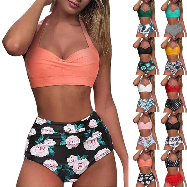 women's swimwear bikini women vintage swimsuit two piece biquini push up halter ruched high waist flowers print beachwear set, White;black
women's swimwear bikini women vintage swimsuit two piece biquini push up halter ruched high waist flowers print beachwear set, White;black