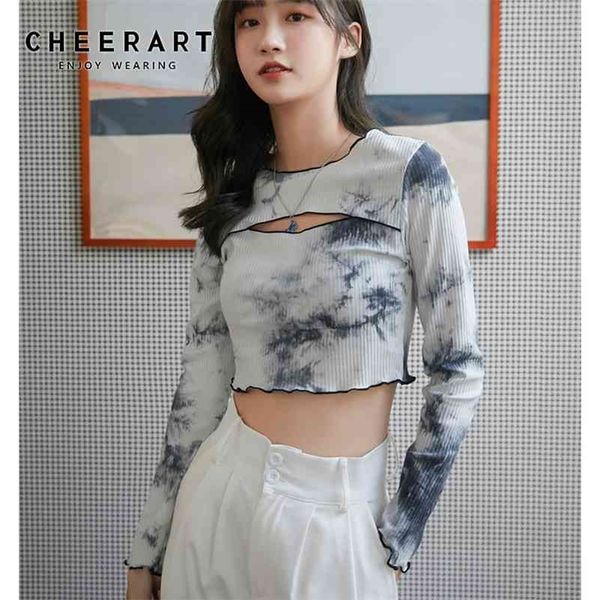 cheerart tie dye long sleeve crop hollow out t shirt women ribbed crewneck tshirt fashion tee fall women clothing 210324, White
cheerart tie dye long sleeve crop hollow out t shirt women ribbed crewneck tshirt fashion tee fall women clothing 210324, White