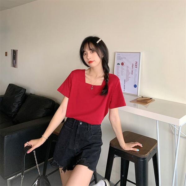 women's t-shirt square collar summer t-shirts women korean cotton short sleeve casual loose red shirts streetwear vintage harajuku z53, White
women's t-shirt square collar summer t-shirts women korean cotton short sleeve casual loose red shirts streetwear vintage harajuku z53, White