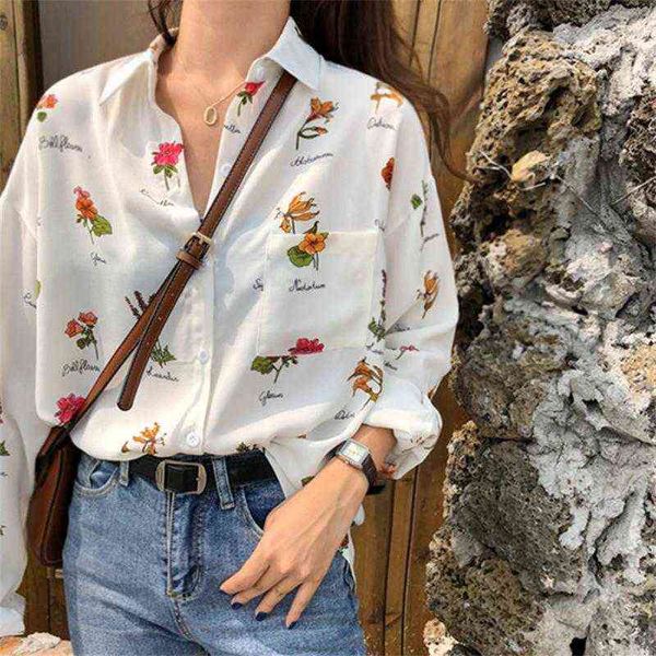 women's t-shirt 2022 autumn korean floral chiffon printed shirt loose long sleeve blouse women, White
women's t-shirt 2022 autumn korean floral chiffon printed shirt loose long sleeve blouse women, White