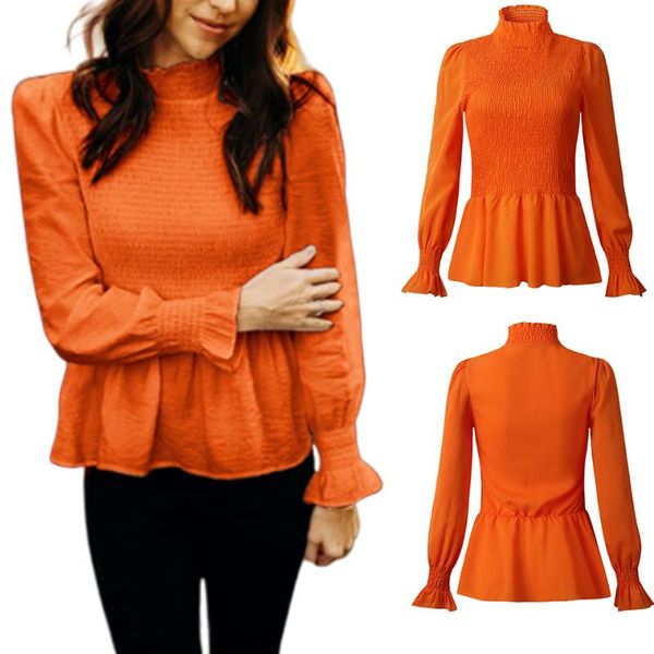 women's t-shirt mock neck turtleneck ruffle trumpet sleeve pleated shirt plain shirred solid color frilled t women elegant tshirt, White
women's t-shirt mock neck turtleneck ruffle trumpet sleeve pleated shirt plain shirred solid color frilled t women elegant tshirt, White