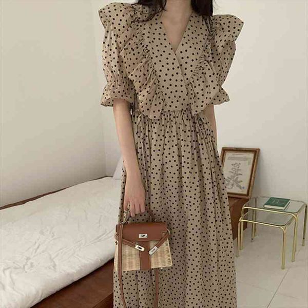 vintage elegant dot print chiffon dress summer v-neck flounced dresses puff sleeve long beach dress vestidos, Black;gray
vintage elegant dot print chiffon dress summer v-neck flounced dresses puff sleeve long beach dress vestidos, Black;gray