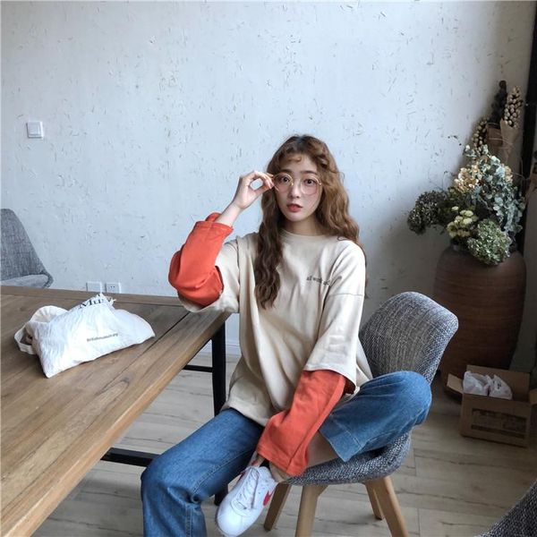 women's t-shirt spring autumn korean style fashion brand clothing long sleeve patchwork fake two pieces loose harajuku t-shirts, White
women's t-shirt spring autumn korean style fashion brand clothing long sleeve patchwork fake two pieces loose harajuku t-shirts, White
