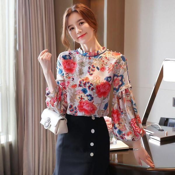 women's blouses & shirts autumn womens floral shirt fashion lantern sleeve chiffon and blusas, White
women's blouses & shirts autumn womens floral shirt fashion lantern sleeve chiffon and blusas, White