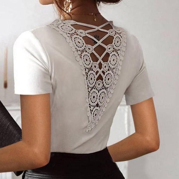 summer fashion shirt solid color back hollow skin-friendly lace decor v-neck t-shirt for home tees women's clothing 2021, White
summer fashion shirt solid color back hollow skin-friendly lace decor v-neck t-shirt for home tees women's clothing 2021, White