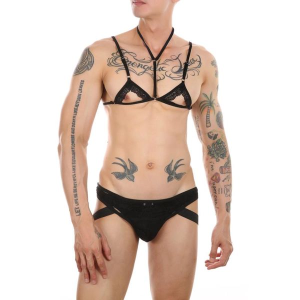men' tank mens see through floral lace lingerie set sissy underwear halter adjustable spaghetti strap hollow out bra with bri, White;black
men' tank mens see through floral lace lingerie set sissy underwear halter adjustable spaghetti strap hollow out bra with bri, White;black