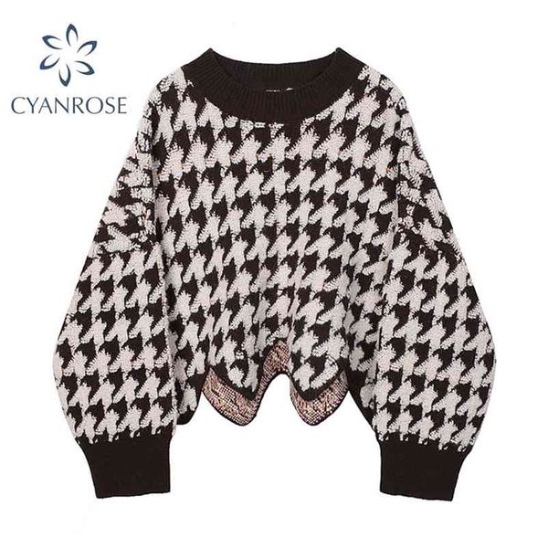 women plaid crop sweater v neck long sleeve pullover elegant knit fashion autumn irregular pullovers femal 210430, White;black
women plaid crop sweater v neck long sleeve pullover elegant knit fashion autumn irregular pullovers femal 210430, White;black