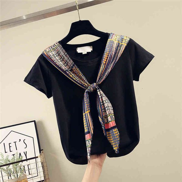 t shirt silk scarves stitching lace-up cotton short sleeve t-shirt tshirt women spring summer loose t-shirts female tee, White
t shirt silk scarves stitching lace-up cotton short sleeve t-shirt tshirt women spring summer loose t-shirts female tee, White