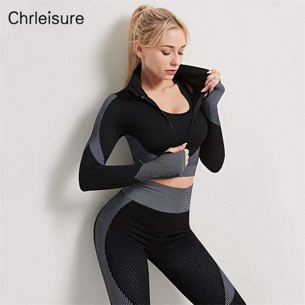 2 piece sets womens outfits fitness long sleeve seamless high waist leggings stripped zipper tracksuit women 210925, White 
2 piece sets womens outfits fitness long sleeve seamless high waist leggings stripped zipper tracksuit women 210925, White