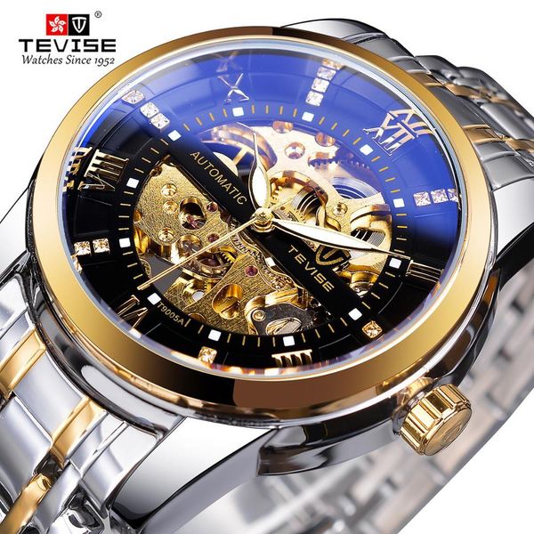 tevise retro design black gold royal diamond luxury blue glass steel man'automatic mechanical pole wars brand, Slivery;brown
tevise retro design black gold royal diamond luxury blue glass steel man'automatic mechanical pole wars brand, Slivery;brown