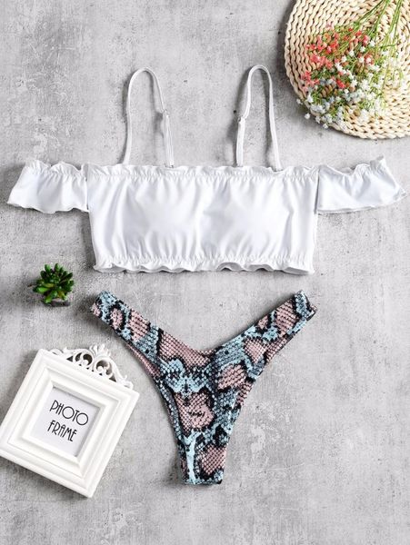 one-piece suits women lettuce snakeskin print off shoulder bikini set high cut ruffles swimwear swimsuit padded bathing suit maillot de bain
one-piece suits women lettuce snakeskin print off shoulder bikini set high cut ruffles swimwear swimsuit padded bathing suit maillot de bain