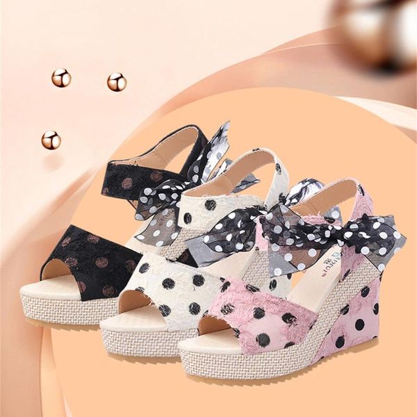 dress shoes women's sandals sweet wedge woman bow thick bottom platform polka dot female lace-up summer 2021, Black
dress shoes women's sandals sweet wedge woman bow thick bottom platform polka dot female lace-up summer 2021, Black