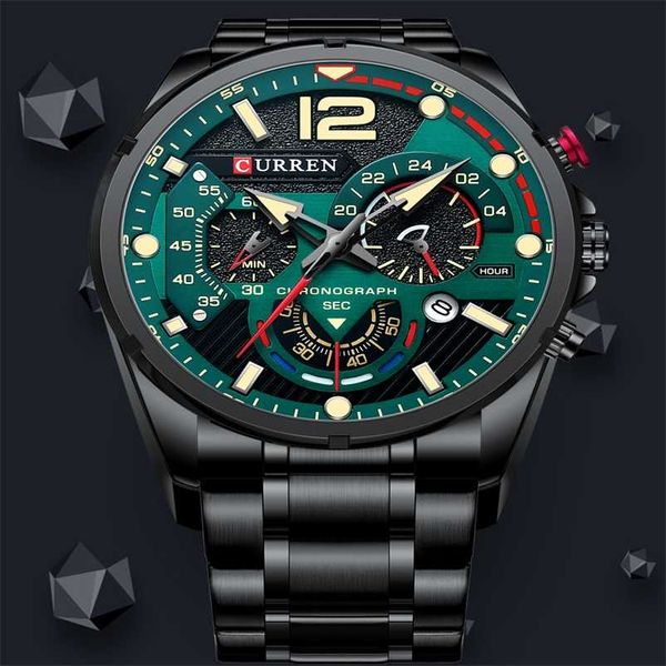 

curren watches men's sport quartz chronograph wristwatches luxury stainless steel clock with luminous watch relogio masculino 211218, Slivery;brown