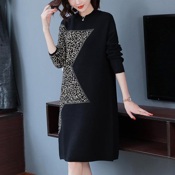casual dresses 2021 knitted sweater dress women autumn winter half turtleneck loose warm lady printed oversized, Black;gray
casual dresses 2021 knitted sweater dress women autumn winter half turtleneck loose warm lady printed oversized, Black;gray