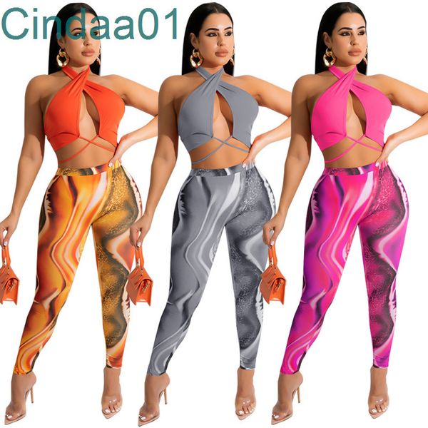 women outfits hanging neck two piece pants suit fashion solid color + printed trousers nightclubwear for 2022 summer, White
women outfits hanging neck two piece pants suit fashion solid color + printed trousers nightclubwear for 2022 summer, White