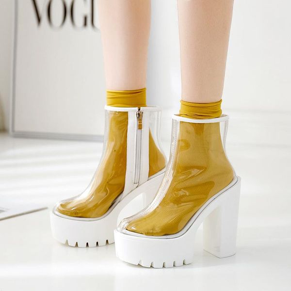 boots stage show transparent shoes women's white thick soled waterproof platform lace up heels high short, Black
boots stage show transparent shoes women's white thick soled waterproof platform lace up heels high short, Black