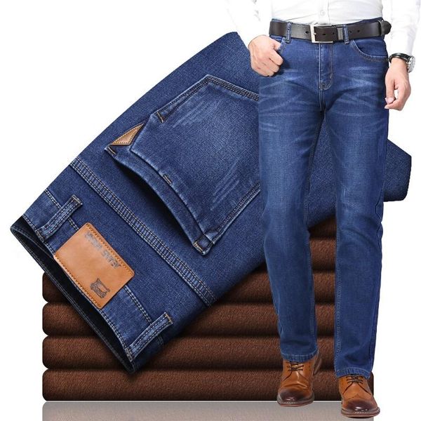 men's jeans 2021 warm black color fleece autumn winter flocking business casual stretch jean classic trousers, Blue
men's jeans 2021 warm black color fleece autumn winter flocking business casual stretch jean classic trousers, Blue