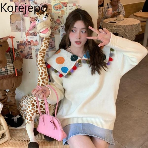 women's sweaters korejepo women white pullover sweater 2021 autumn winter japanese style sweet retro gentle turn-down collar loose knit, White;black
women's sweaters korejepo women white pullover sweater 2021 autumn winter japanese style sweet retro gentle turn-down collar loose knit, White;black