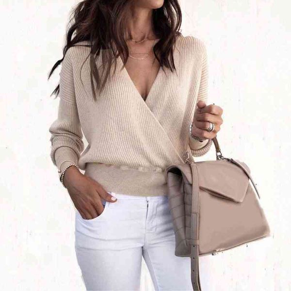 blouse woman autumn solid color deep v cross front women long sleeve polyester pullover casual blouse top, White
blouse woman autumn solid color deep v cross front women long sleeve polyester pullover casual blouse top, White