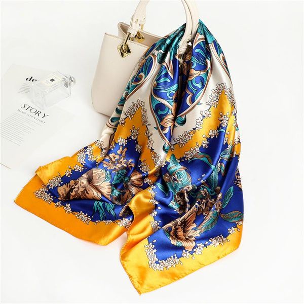 scarves fashion flower silk square scarf women's neck drawstring belt wrap warp soft headscarf cover 90x90cm, Blue;gray
scarves fashion flower silk square scarf women's neck drawstring belt wrap warp soft headscarf cover 90x90cm, Blue;gray