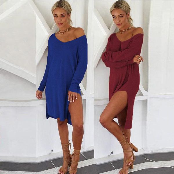 casual dresses loose off shoulder women long sleeve autumn dress 2021 ladies v neck split red clothing, Black;gray
casual dresses loose off shoulder women long sleeve autumn dress 2021 ladies v neck split red clothing, Black;gray