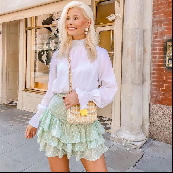 women skirts summer chic polka dot print green za mini skirt female fashion high waist pleated ruffles red short girl, Black
women skirts summer chic polka dot print green za mini skirt female fashion high waist pleated ruffles red short girl, Black
