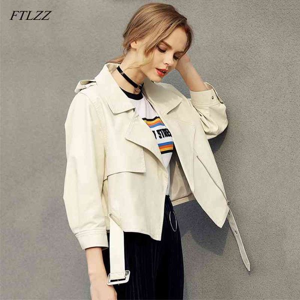 women pu leather jacket coat female slim with belt three quarter sleeve short faux 210423, Black
women pu leather jacket coat female slim with belt three quarter sleeve short faux 210423, Black