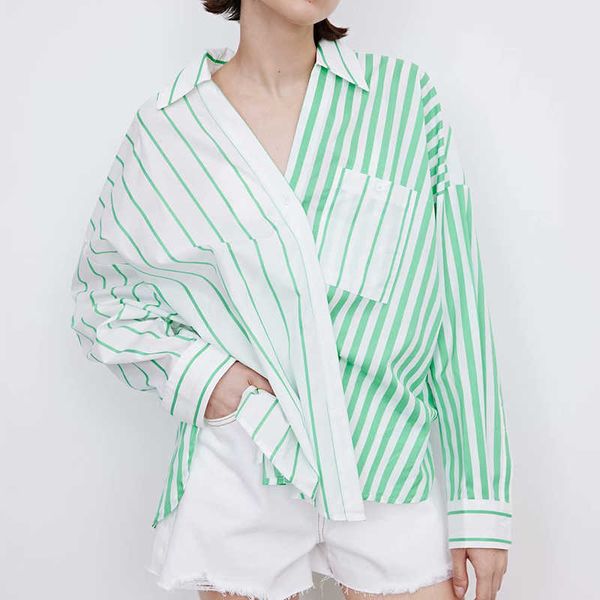 za women shirt fashion stripe stitching youth elegant chic s casual street student 210601, White
za women shirt fashion stripe stitching youth elegant chic s casual street student 210601, White