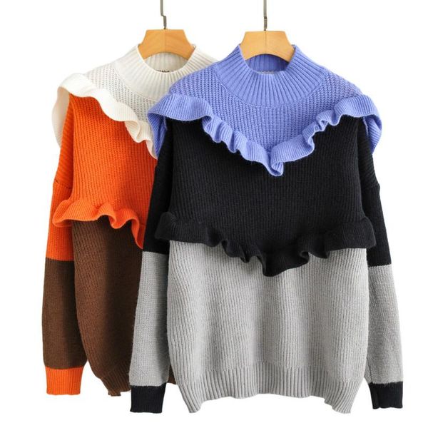 women's sweaters 2021 autumn european american wear half-high collar sweet lotus leaf edge ruffled color solid sweater pullover, White;black
women's sweaters 2021 autumn european american wear half-high collar sweet lotus leaf edge ruffled color solid sweater pullover, White;black