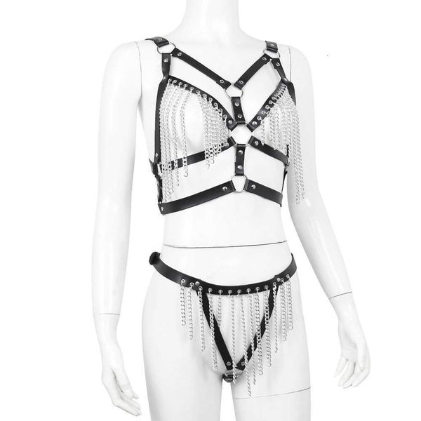 new style fun chain bra underwear suit leather binding nightclub performance clothes, Black;white
new style fun chain bra underwear suit leather binding nightclub performance clothes, Black;white