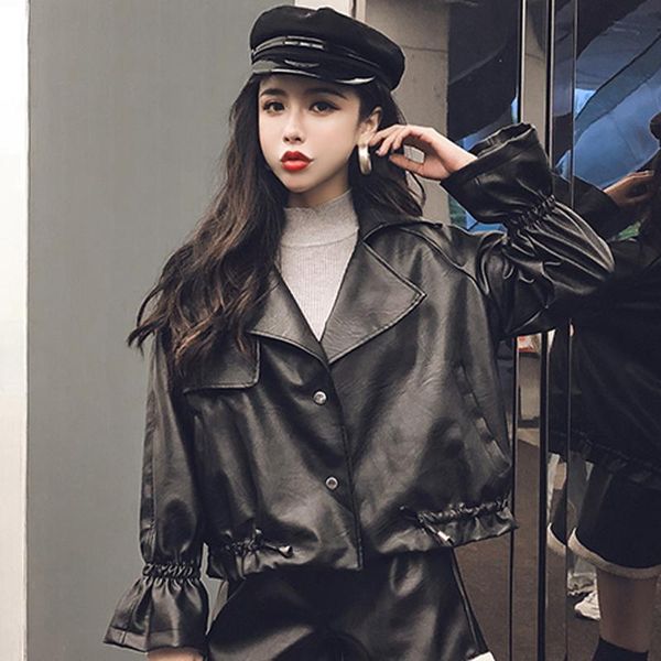 women's leather & faux hlmfs arrival fashion flare sleeve girl moto punk biker jacket 2021 spring autumn women suede casual pu coat, Black
women's leather & faux hlmfs arrival fashion flare sleeve girl moto punk biker jacket 2021 spring autumn women suede casual pu coat, Black