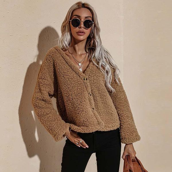 women's fur & faux 2021 autumn coat women fashion jacket ladies teddy plush fluffy, Black