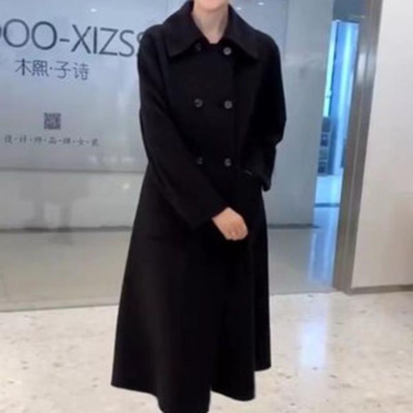women's wool & blends commuter tweed coat solid color long sleeve korean suit collar double breasted double-sided, Black
women's wool & blends commuter tweed coat solid color long sleeve korean suit collar double breasted double-sided, Black