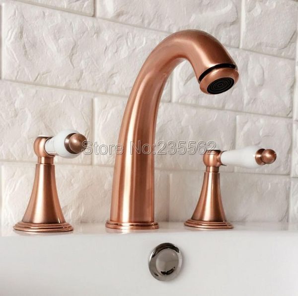 retro antique red copper deck mounted 3-hole basin faucet dual handles widespread bathroom sink mixer taps lrg039 faucets
retro antique red copper deck mounted 3-hole basin faucet dual handles widespread bathroom sink mixer taps lrg039 faucets