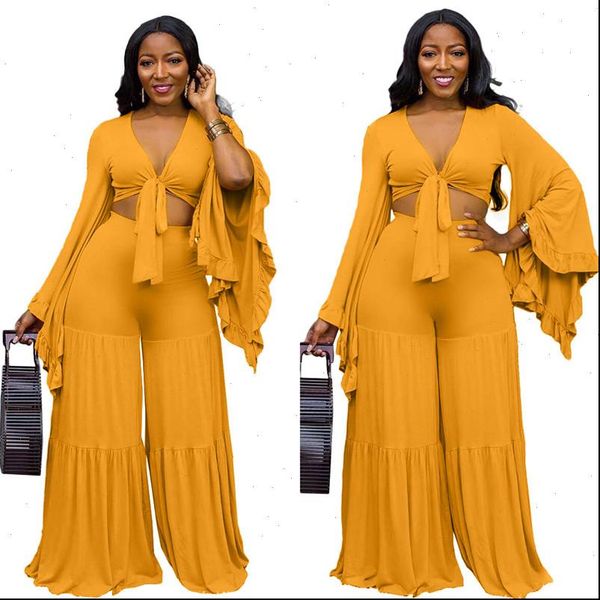 autumn womens tracksuits ruffle long sleeve 2 piece outfits for women solid color lace up v neck with, Gray
autumn womens tracksuits ruffle long sleeve 2 piece outfits for women solid color lace up v neck with, Gray