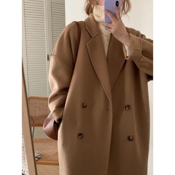 women's wool & blends women double faced cashmere coat 2021 autumn winter lapel breasted mid long overcoat korean version straight wool, Black
women's wool & blends women double faced cashmere coat 2021 autumn winter lapel breasted mid long overcoat korean version straight wool, Black