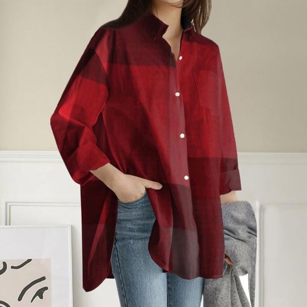 women's blouses & shirts women plaid shirt turn down collar long sleeve buttons blouse for spring vintage 2021, White
women's blouses & shirts women plaid shirt turn down collar long sleeve buttons blouse for spring vintage 2021, White