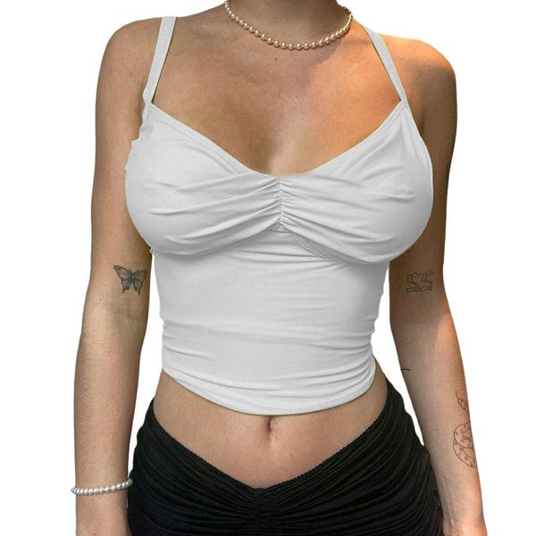 women's tanks & camis women latest arrival fashion solid color camisole pleated deep v-neck cropped crop top, White
women's tanks & camis women latest arrival fashion solid color camisole pleated deep v-neck cropped crop top, White