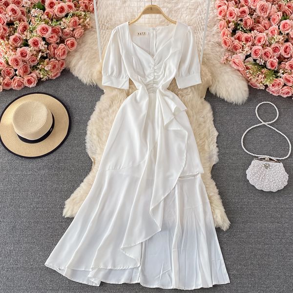 black/white irregular ruffle long dress women vintage v-neck short sleeve high waist maxi vestidos female elegant a-line robe, Black;gray
black/white irregular ruffle long dress women vintage v-neck short sleeve high waist maxi vestidos female elegant a-line robe, Black;gray