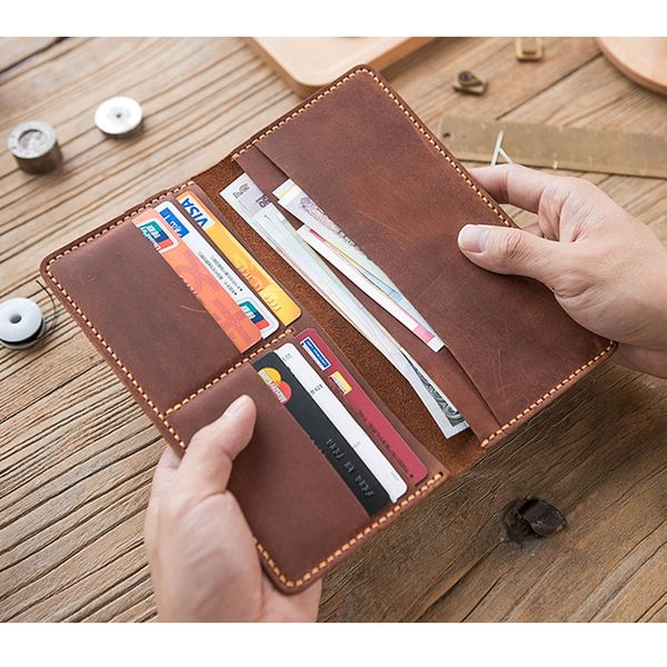 men handmade vintage genuine leather wallet long clutch purse money clips bags, Red;black
men handmade vintage genuine leather wallet long clutch purse money clips bags, Red;black