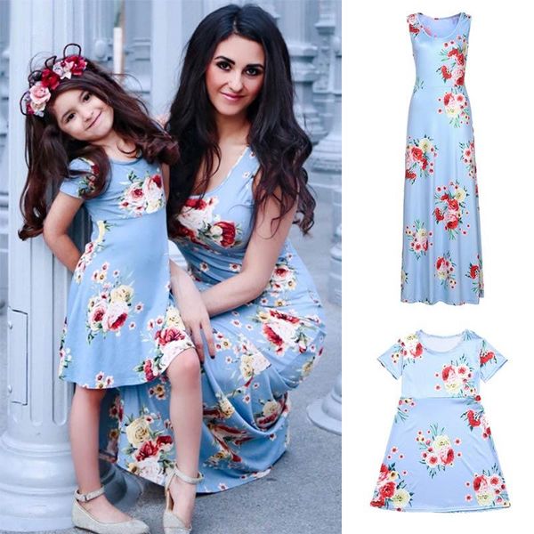 family matching outfits mother daughter dresses floral vestido largo and clothes mom dress, Blue
family matching outfits mother daughter dresses floral vestido largo and clothes mom dress, Blue