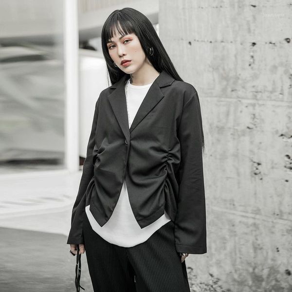 black wind pleat thin suit jacket casual women breasted vintage long sleeve female outerwear chic women's suits & blazers, White;black
black wind pleat thin suit jacket casual women breasted vintage long sleeve female outerwear chic women's suits & blazers, White;black